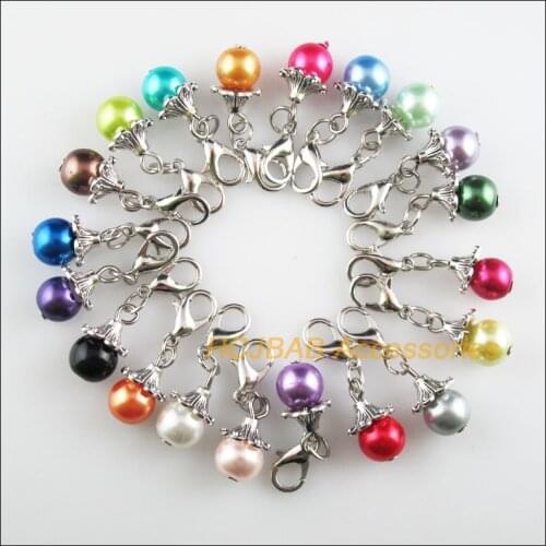 20 New Horn 9x16mm Charms Mixed Ball Glass Tibetan Silver Tone Retro With Lobster Claw Clasps