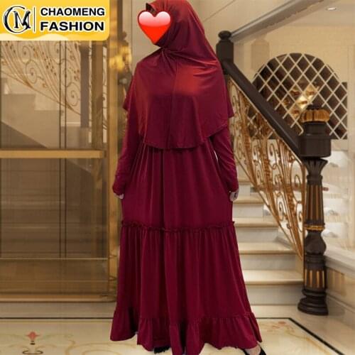 New Muslim Women Maxi Two-piece Prayer Dress with Head Covering Hijab Dress Arab Islamic Long Jilbab Prayer Clothing For Women