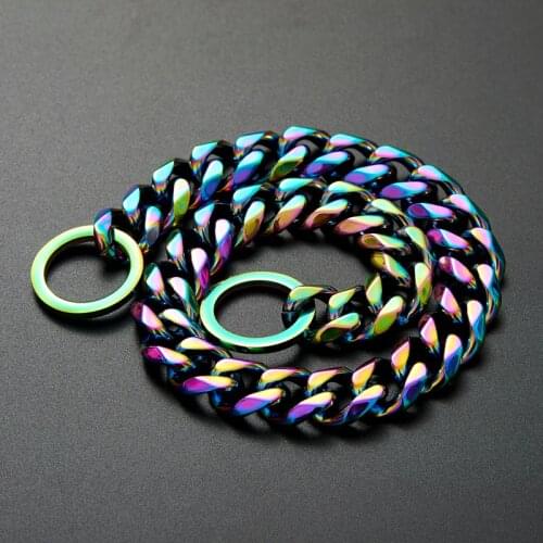 18K Colorful Plated Stainless Steel Dog Collar and Leash Choke Chain for Large Dogs Pitbull Rottweiler Pet Stuff Accessories
