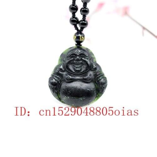 Natural Black Green Jade Obsidian Maitreya Pendant Beads Necklace Fine Jewelry Carved Amulet Fashion Charm Gifts for Women