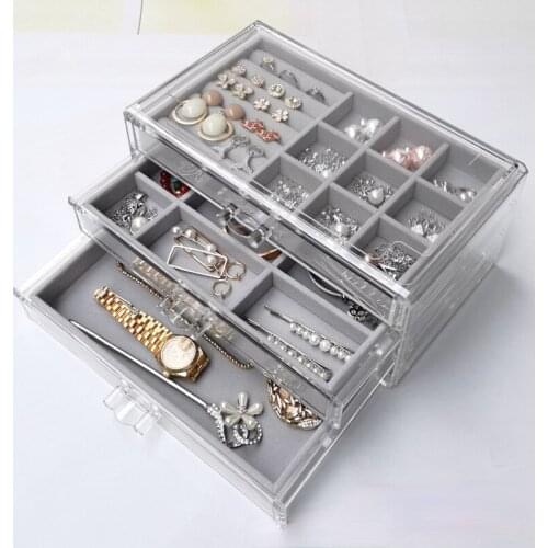 Transparent Acrylic Jewelry Box, Earrings, Rings, Necklaces, Pendants, Jewelry Display Stands, Flannel Tray Storage Boxes