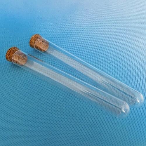 50pcs 20x150mm Transparent Plastic Test Tube with Cork Stopper U-Shape Bottom Wedding Favours Spice Vial with Scale