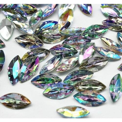 500pcs 7x15mm Clear AB Pointed Navette Rhinestones, AB Cat-Eye Acrylic Rhinestones, No Holes, Marquise Rhinestones