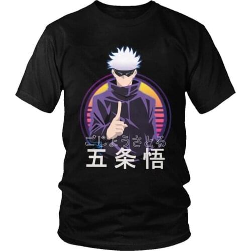 Retrowave Jujutsu Kaisen Satoru Gojou T-Shirts Men Streetwear T Shirts Short Sleeve Anime Manga Tshirts Cotton Tee Top Clothes