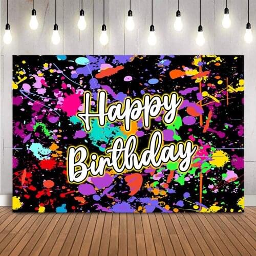 Happy Birthday Hip Hop Backdrop for Photography Graffiti Wall 80s 90s Photo Background Splash Painting Theme Party Decorations