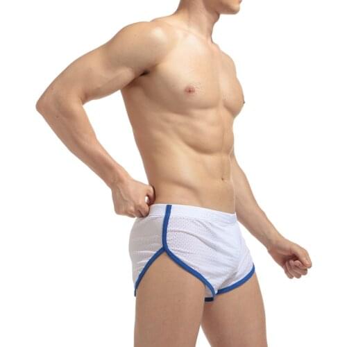 Sexy Men Mesh Underwear Boxer Shorts Mens Trunks Breathale Quick Dry Summer Underpants Sleepwear Boxers Side Slit Design Home