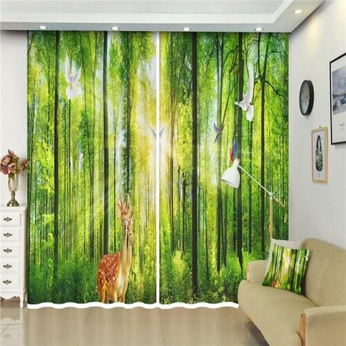 Fashion Customized 3D Curtain Green Forest fawn photo Blackout Window Drapes Luxury 3D Curtains For Living room Bed room Office
