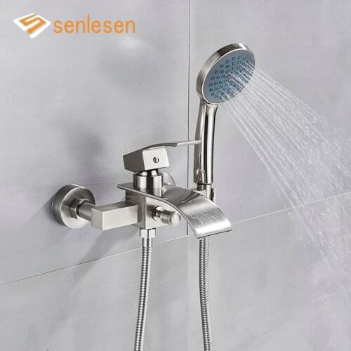 Senlesen Shower Faucet Bathroom Shower System Brushed Nickle Waterfall Spouts ABS Shower Handle Mixer Tap Hot and cold Water