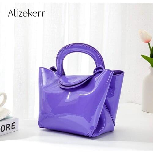 Synthetic Patent Leather Bucket Crossbody Bag 2021 Designer Korean Chic Small Square Three Dimensional Soft Purses And Bags Cute