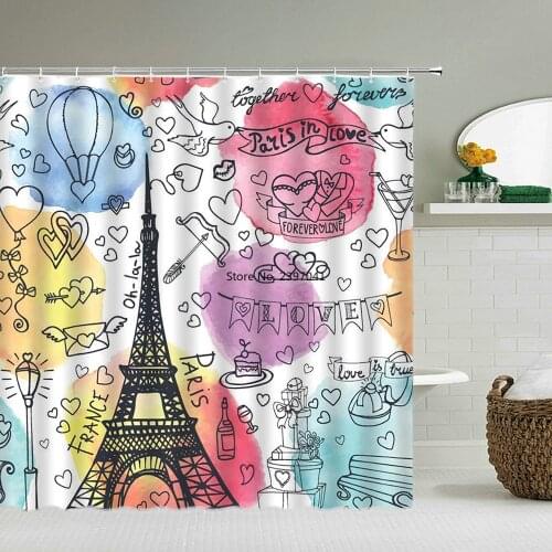 Paris Tower Shower Curtain Waterproof Bathroom Curtain 3d Printing Polyester Cloth With Hooks Decoration Bathroom Screen Curtain