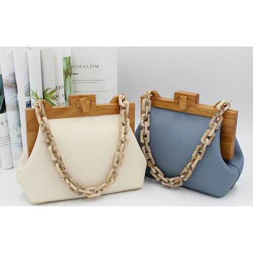 Womens Box Bag Bucket Bag Wooden Clip Evening Bag Ins Acrylic Chain Luxury Handbag Women Banquet Party Purse Shoulder Bag Sac