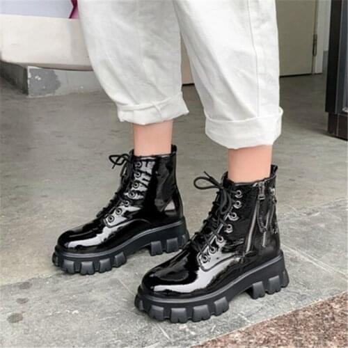 PXELENA Vintage Punk Gothic Military Combat Boots Women Chunky Platform Autumn Winter Shoes Black White Zipper Large Size