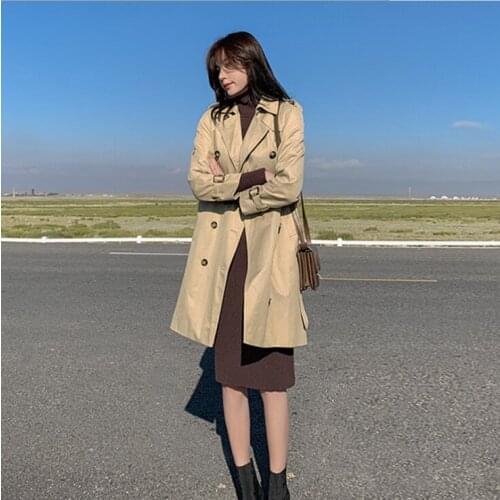 Womens New khaki plus size trench coat Double breasted British style lapel2020Spring and Autumn