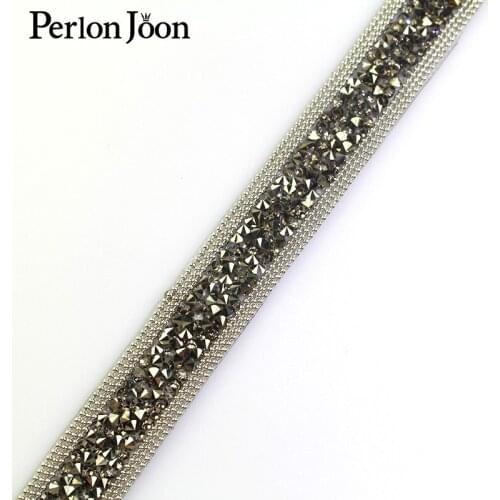 1 yard 1.8cm black resin chain Motif crystal RhinestoneTape trim Hot Fix ribbon Iron DIY for Dress shoe adornment TR005