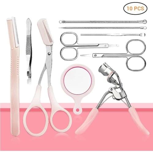 10Pcs Trimming Eyebrow Shaping Set Kit Eyebrow Scissor Tweezers and Razor Set Makeup Beauty Tool For Women Eyebrow Trimming