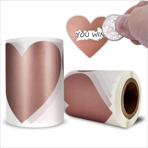 100pcs/roll Rose Gold Heart Scratch off Label Sticker DIY handmade for Game Scratch Sticker Labels Stationer
