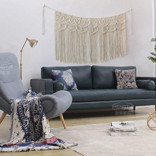 108*65 CM Macrame Tapestry Wedding Decoration Woven Backdrop Curtain Wall Hanging Cotton Handmade Woven Living Room Beige