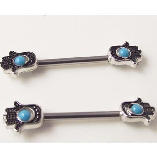 2piece 14G 1.6x16mm Punk Rock Nipple Shield Rings Body Piercing Jewelry Lucky Lady Hands Hand Hamsa Nipple Bar ring