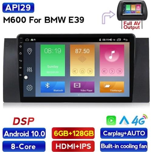 4G LTE IPS DPS Android 10.0 Car Multimedia GPS Navigation Radio Video Player for BMW 5 Series E39 X5 E53 Built-in Carplay Auto
