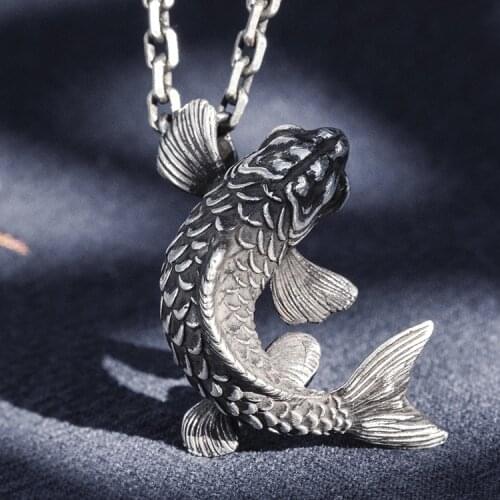 999 solid Sterling Silver Thai Mens Women lucky fish Handmade high details pendant charm jewelry A4546