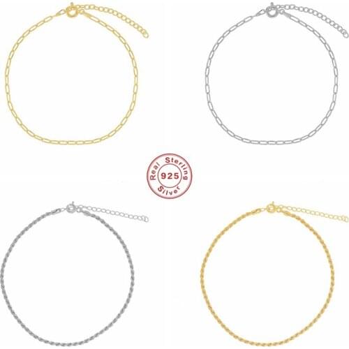 Aide 925 Sterling Silver Gold Simple Chain Anklets For Women Beach Foot Jewelry Leg Chain Ankle Bracelets Travel Accessories