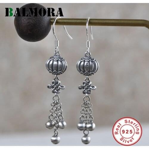 BALMORA Original Real 925 Sterling Silver Beads Earrings For Women Chinese Knot Earring Tassel Dangle Drop Earring Jewelry Gifts