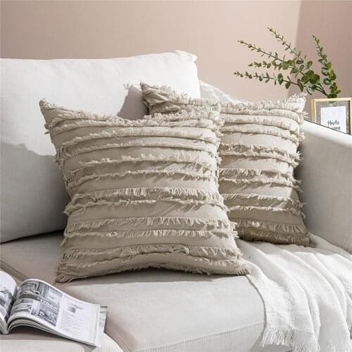 Cushion Cover Floral Tassels Pillowcase Yellow Ivory Grey Cotton Pillow Cover 30x50cm Lumbar Pillow Home Decoration Sofa Solid