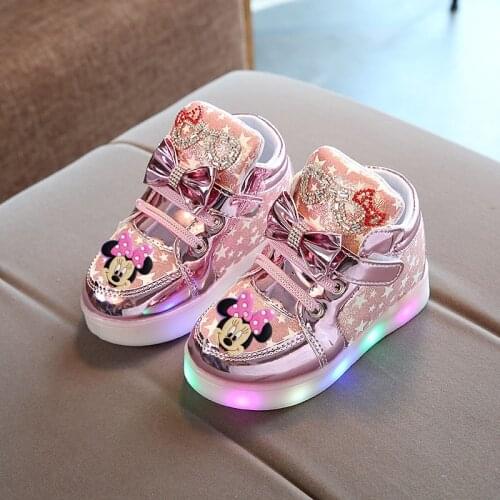 Disney Minnie girl childrens sports shoes flashing shoes cartoon LED casual shoes