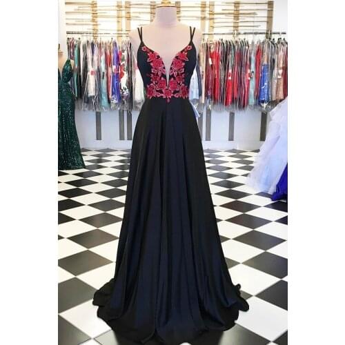 Long Chiffon Embroidery Prom Dresses 2021 V Neck Spaghetti Straps Formal Evening Party Dress Robe De Soiree