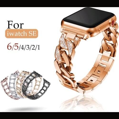 Women luxurious Metal Bracelet for Apple Watch Band Series 6 5 se 4 3 2 1 Diamond Chains loop Strap for iwatch 38 42 40 44 mm