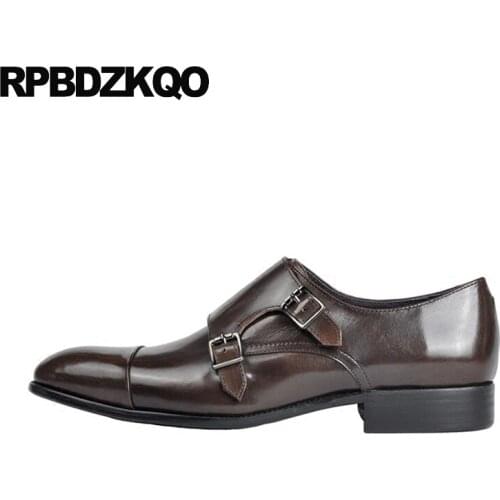 European Formal Pointy Toe Custom Handmade Shoes Plus Size Black Double Monk Strap Italy Pointed Wedding Men 2018 Brand Italian