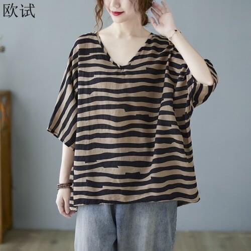 Oversized Striped T-shirt Summer Women Loose Casual Tees Tops Ladies T Shirt Fashion Tshirt Koszulki Damskie Camiseta Mujer 2021