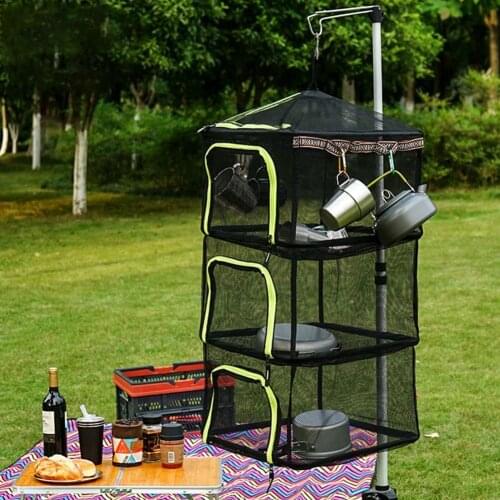 Hot sale! Outdoor 4 Layers Folding Drying Net Camping Storage Basket Vegetable Food Rack Folding Drying Camping Storage Basket