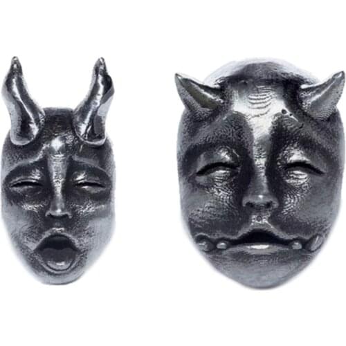 Gothic Horned Demon Baby Face Stud Earrings Devil Prajna Skull Earrings Unisex N0HE