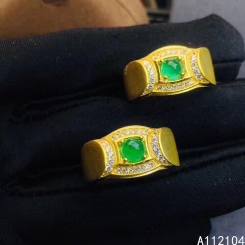 KJJEAXCMY fine jewelry 925 sterling silver inlaid natural emerald men noble vintage Ancient silver adjustable gem ring support d