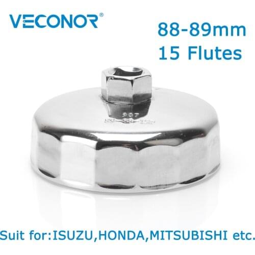Veconor 1/2" Square Dr.Steel 88mm-89mm Oil Filter Wrench Cap Housing Tool Remover 15 Flutes Universal For ISUZU HONDA MITSUBISHI