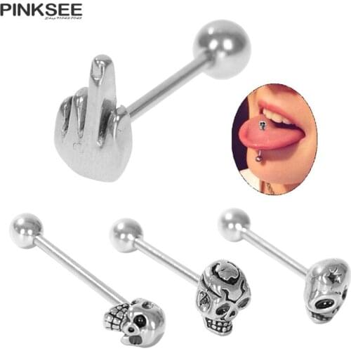 1PC Surgical Steel Middle Finger Gesture Snowflake Skull Tongue Barbell Stud Piercing Rings Body Jewelry Punk Style