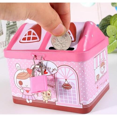 Creative Metal Piggy Bank Money Coin Box Cute Bear House Model Coin Bank 2Colors Money Save Box Children Kids Birthday Gifts