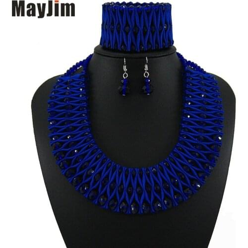 MayJim Statement blue Necklace 2019 fashion crystal jewelry sets Handmade bead chain big dubai jewelry sets Vintage Bijoux