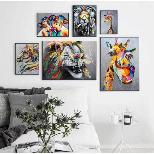 Lovely Graffiti Art Animal Giraffe Dog Canvas Painting Wall Art Posters Prints Wall Picture for Kids Room Home Cuadros Decor