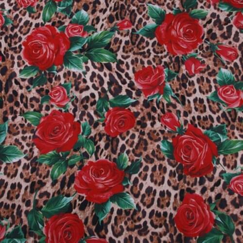 Fashion Leopard With Rose Elastic Digital Printed Fabric For Sewing Ladies Skirt Dress DIY Clothing Materials Needlework Telas