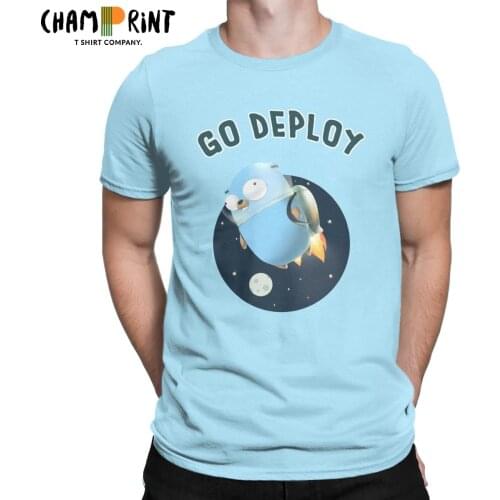 Golang Gopher Go Deploy T Shirts Men Pure Cotton Novelty T-Shirts Round Collar Language Tee Shirt Short Sleeve Clothes
