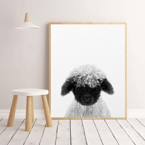 Lamb Print Nursery Wall Decor Cute Blacknose Lamb Farm Animal Prints Black White Sheep Art Canvas Painting Kids Room Decoration