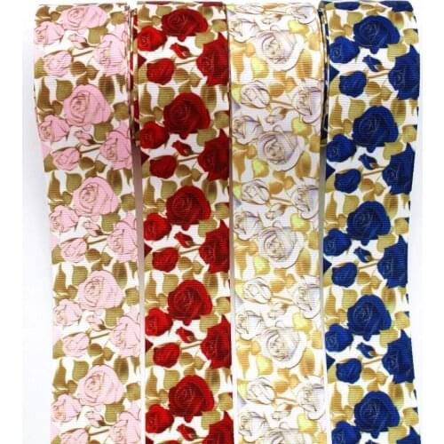 New 1-1/2 38mm gold rose flowers ribbon 10 yards DIY material hair bow grosgrain tape