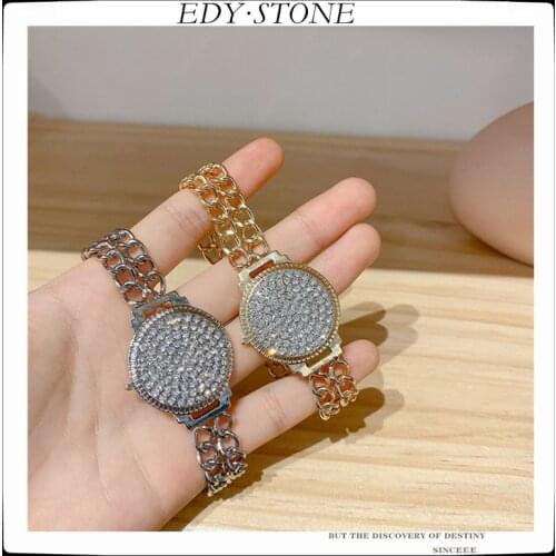 EDY 2021 New Hip Hop Punk Diamond Disc Watch chain Bracelet For Women Men Fashion Hand Strap Female Popular Bracelet Jewelry