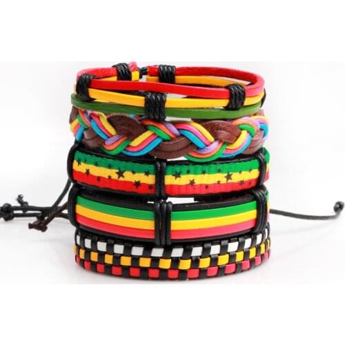 Charm Colorful String Rope Leather Bracelet Women Handmade Woven Rope Bracelets Bangles Man Multilayer Jewelry Accessory