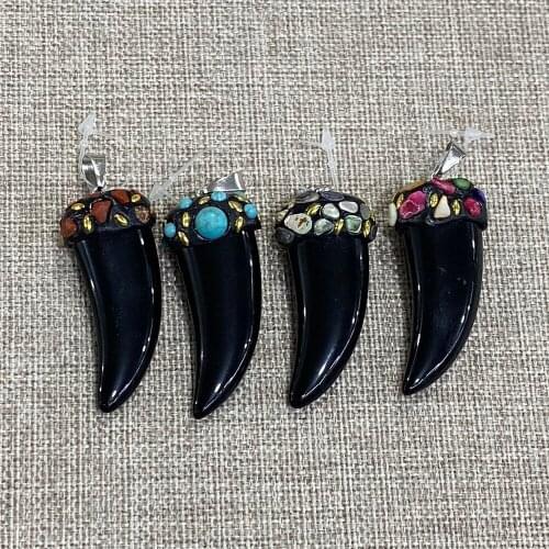 Crystal Crushed Stone Necklace Pendant Sickle Shaped Black Used for Jewelry Making Charm DIY Handmade Earrings Accessories 1pcs