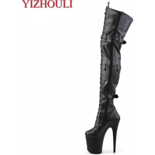 20 cm high heels for sexy women.Side zipper lace-up over knee boots, 8 inch pole dancing practice show boots