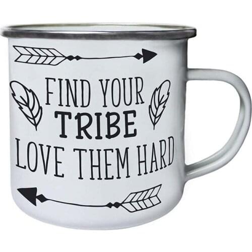 Stainless Steel Camping Coffee Mug Gift,Find Your Tribe. Love Them Hard Retro Enamel Birthday Christmas Outdoors Metal Enamel Ca