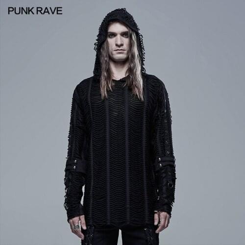 PUNK RAVE Men's T-shirts With A Hood